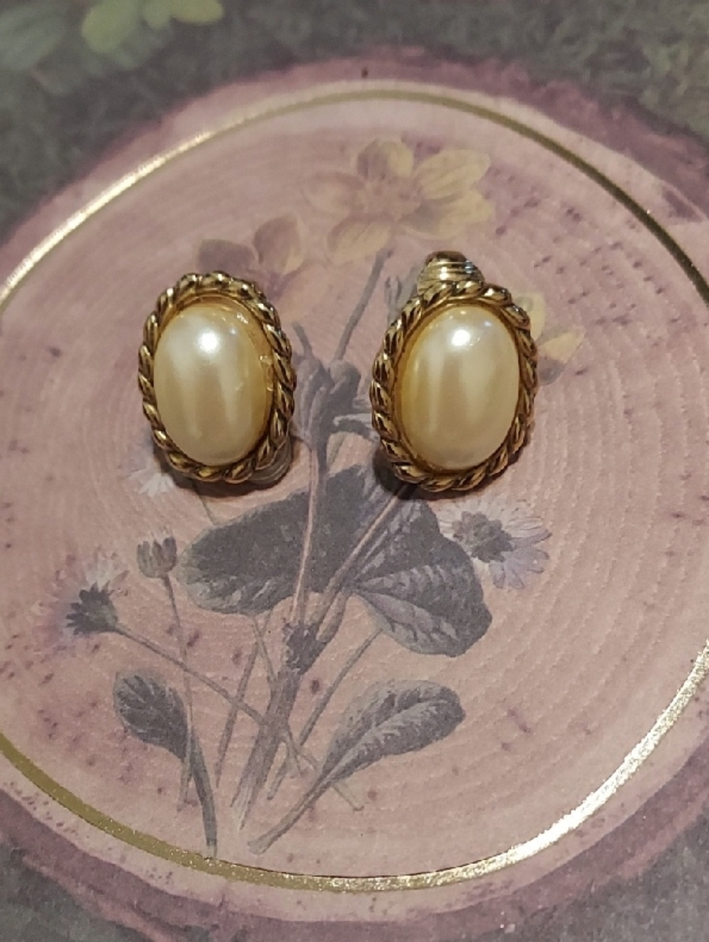 Gold-Tone Pearl Cabochon Clip Earrings - Classic Women Jewelry